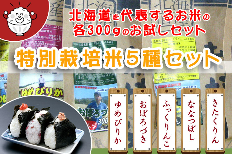 特別栽培米(きたくりん・ななつぼし・ふっくりんこ・おぼろづき・ゆめぴりか)の5種類お試しセット