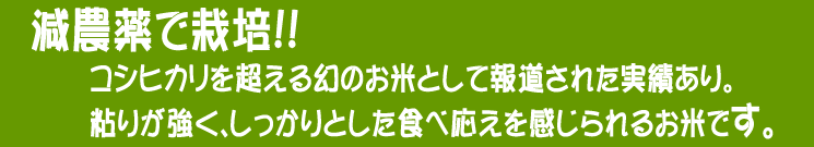 減農薬米にこだわって栽培した北海道発新品種米。2008年度、道南を中心に販売され大好評になったお米です。